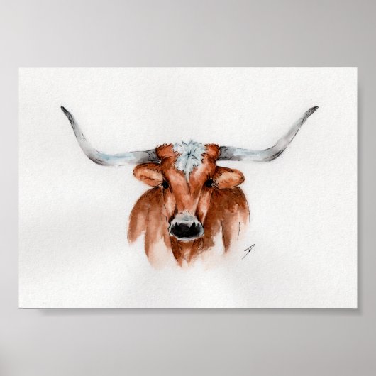 Watercolor Longhorn ポスター (正面)