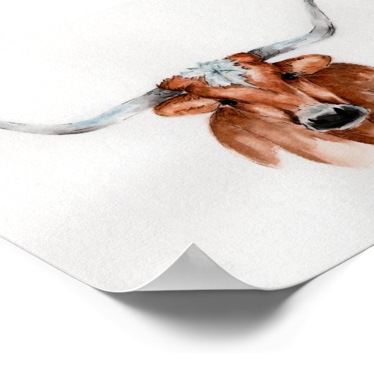 Watercolor Longhorn ポスター (角)