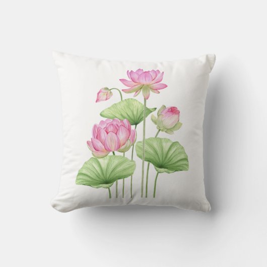  Watercolor Lotus Aesthetic Throw Pillow Covers  クッション (正面)