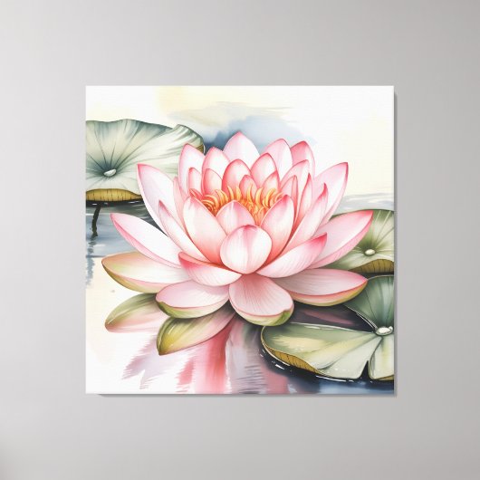 Watercolor Lotus Flower stretched Canvas Print キャンバスプリント (正面)