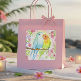 Watercolor Love Birds with Pink Flowers スクエアシール