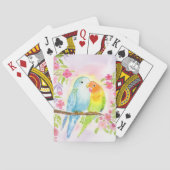 Watercolor Love Birds with Pink Flowers トランプ (裏面)