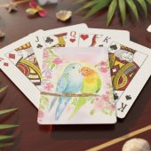 Watercolor Love Birds with Pink Flowers トランプ