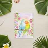Watercolor Love Birds with Pink Flowers ポストカード