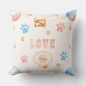 Watercolor "LOVE" Design with Dog Paw Prints クッション (正面)