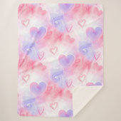Watercolor Love Flow Pastel Pink Purple Heart シェルパブランケット (正面)