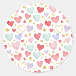 Watercolor Love & Gold Dust Pattern Sticker ラウンドシール