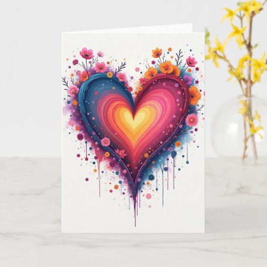 Watercolor Love Heart Flowers Card カード (黄色い花)