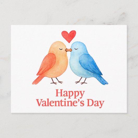 Watercolor Lovebirds with Heart Valentine’s Day Il ポストカード (正面)