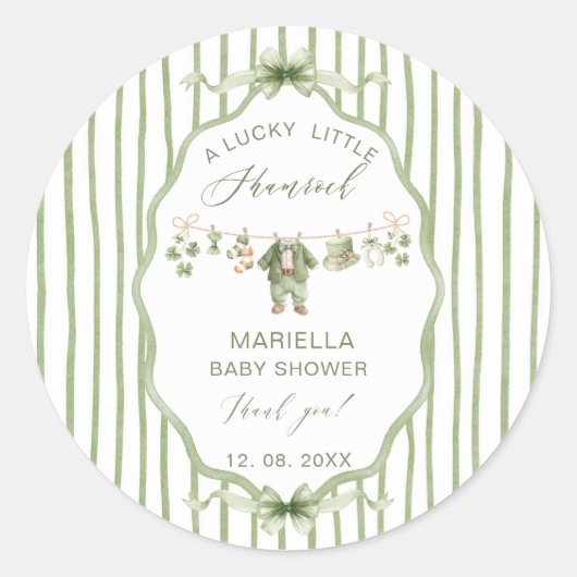  Watercolor Lucky Charm Shamrock baby shower ラウンドシール (正面)