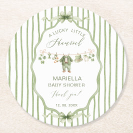  Watercolor Lucky Charm Shamrock baby shower ラウンドペーパーコースター