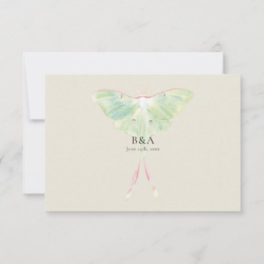 Watercolor Luna Moth Wedding 出欠カード (裏面)