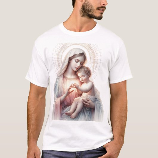Watercolor Madonna and Child – Elegant Pastel Chri Tシャツ (正面)
