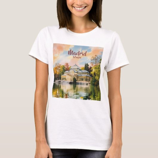 Watercolor Madrid Spain Travel Cityscape Custom Tシャツ (正面)