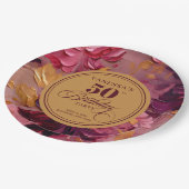 Watercolor Magenta Pink Gold 50th Birthday Plates ペーパープレート (アングル)