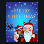 Watercolor Magical Santa Claus Smiling Rudolph ポスター<br><div class="desc">Watercolor Magical Santa Claus Smiling Rudolph watercolor illustration artwork created by Nisuris Art.</div>