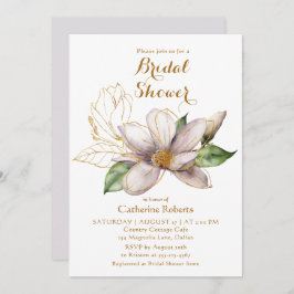 Watercolor Magnolia Purple Floral Bridal Shower 招待状