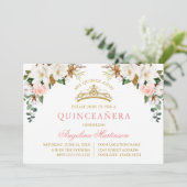 Watercolor Magnolias Pink Roses Gold Quinceanera 招待状 (スタンド正面)