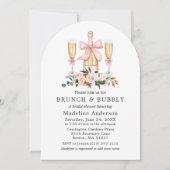 Watercolor Magnolias Roses Bridal Brunch Pink Bow 招待状 (正面)