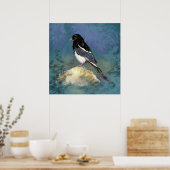 Watercolor Magpie Bird Nature Art ポスター (キッチン)