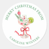 Watercolor Mahjong Christmas Cocktail ラウンドシール (正面)