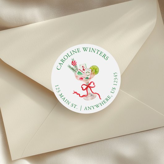 Watercolor Mahjong Christmas Cocktail Address ラウンドシール