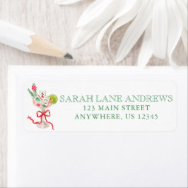 Watercolor Mahjong Christmas Cocktail Address ラベル