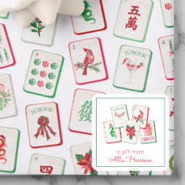 Watercolor Mahjong Christmas Tiles Enclosure スクエアシール