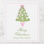 Watercolor Mahjong Christmas Tree ワインラベル (シングルラベル)