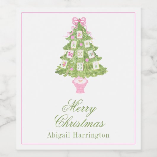 Watercolor Mahjong Christmas Tree ワインラベル (シングルラベル)