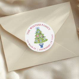 Watercolor Mahjong Christmas Tree Address ラウンドシール