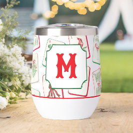 Watercolor Mahjong Red & Green Christmas  Monogram