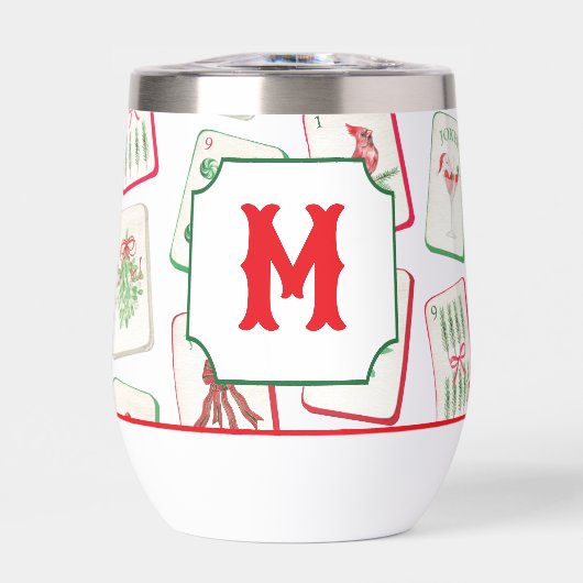 Watercolor Mahjong Red & Green Christmas  Monogram (正面)