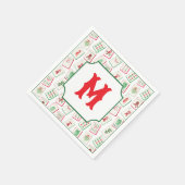 Watercolor Mahjong Red & Green Christmas Monogram スタンダードカクテルナプキン (角)