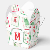 Watercolor Mahjong Red & Green Christmas Monogram フェイバーボックス (オープン)