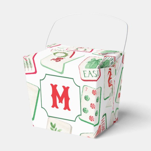 Watercolor Mahjong Red & Green Christmas Monogram フェイバーボックス (正面サイド)