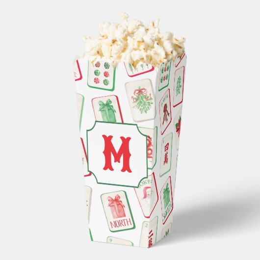Watercolor Mahjong Red & Green Christmas Monogram フェイバーボックス (はじけた状態)