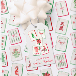 Watercolor Mahjong Red & Green Christmas Tiles ギフトタグ