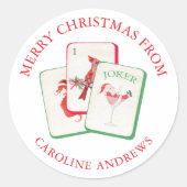 Watercolor Mahjong Red & Green Christmas Tiles ラウンドシール (正面)