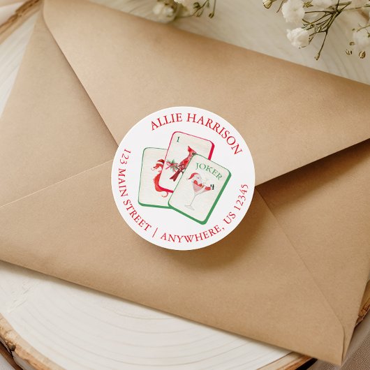 Watercolor Mahjong Red & Green Christmas Tiles ラウンドシール