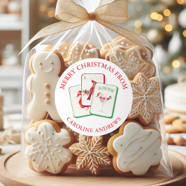 Watercolor Mahjong Red & Green Christmas Tiles ラウンドシール