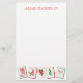Watercolor Mahjong Red & Green Christmas Tiles 便箋 (正面)