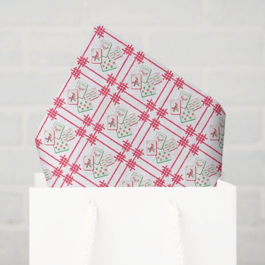 Watercolor Mahjong Red & Green Christmas Tiles 薄葉紙 (ギフトバッグ)