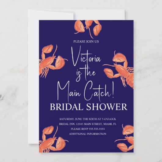 Watercolor Main Catch Lobster Bridal Shower 招待状 (正面)