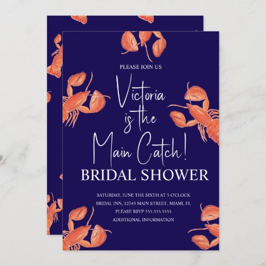 Watercolor Main Catch Lobster Bridal Shower 招待状 (正面/裏面)
