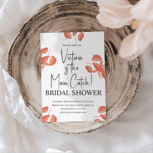 Watercolor Main Catch Lobster Bridal Shower 招待状