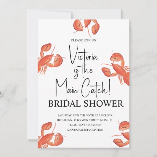 Watercolor Main Catch Lobster Bridal Shower 招待状 (正面)