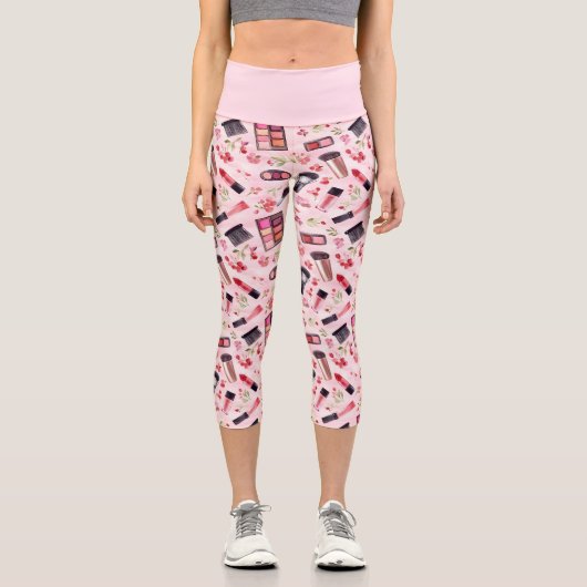 Watercolor Makeup Pattern Activewear Style カプリレギンス (正面)