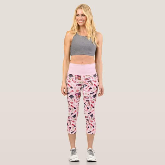 Watercolor Makeup Pattern Activewear Style カプリレギンス (正面)
