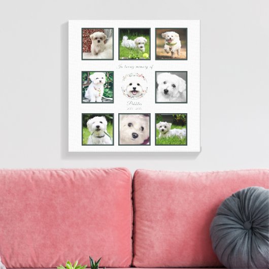 Watercolor Maltese and Floral Wreath Memorial キャンバスプリント (インサイチュ (リビング))